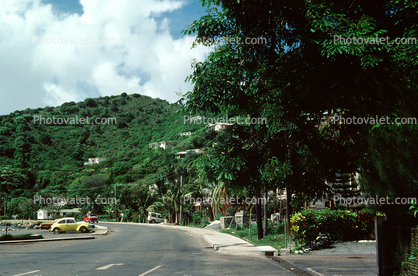 Road, Town, Cars, hills, Tortola Island, British Virgin Islands