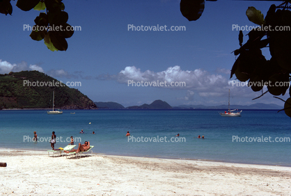 Beach, Sand, boats, Coast, Coastline, hills, Tortola Island, British Virgin Islands