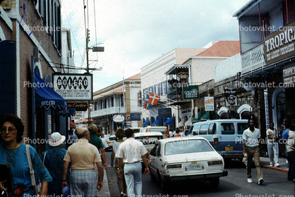 Main Street, Cars, Shops, People, crowded, Afro-Caribbean People, Saint Thomas