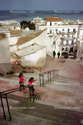 Steps, Stairs, girls, buildings, Algeria
