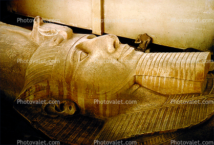 Ramses II, Memphis, Nile Valley, Landmark, Indoors, Interior, Archaeology, Building, Museum, reclining statue, 1950s