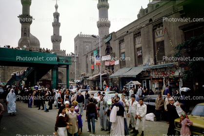 Mosques of Rif'ai and Sultan Hasan, Crowded Street Scene, Buildings, Cars, Minarets, Cairo