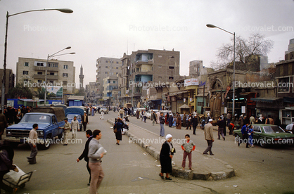 Minaret, Buildings, Crowded Street, Cars, Automobiles, Vehicles, Cairo