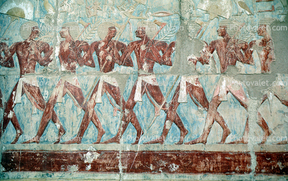 People Figures, bar-Relief art, Temple of Queen Hatshepsut, Mortuary Temple of Queen Hatshepsut, dedicated to the sun god Amon-Ra