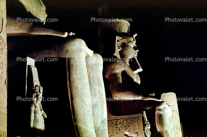 nighttime, Sitting Ramesses II Colossus inside Luxor Temple