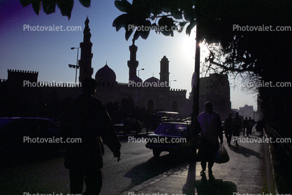 Mosque, Minaret, Building, sidewalk, Cairo