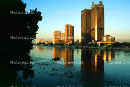 Buildings, Skyscrapers, reflection, Cairo, Nile River