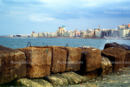 Waterfront, Cityscape, skyline, cubes, breakwater, Alexandria