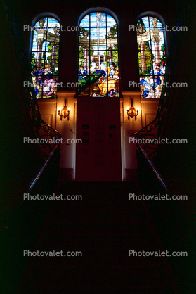Stained Glass, Window, Steps, lights, Cairo