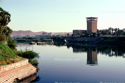 Building, Tower, Water, Aswan Oberoi Hotel, Nile River, reflection