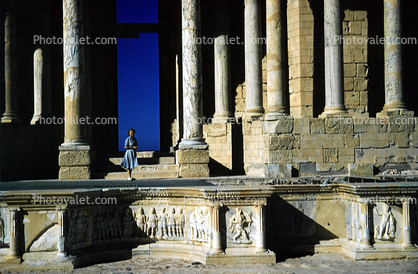 Ruins, Columns, Woman, Bas-relief