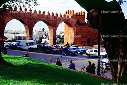 arch, wall, parapetm Cars, Street, Rabat