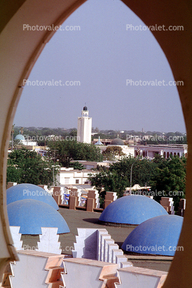 Domes, skyline, Minaret, Great Mosque of Touba