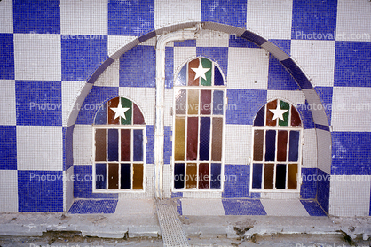 Arch, Archway, Windows, Stars, Checkerboard Tile, Great Mosque of Touba