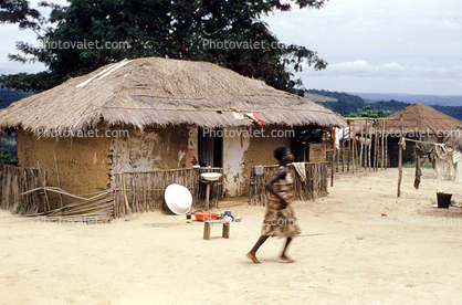 Woman walking, Building, Thatched Roof House, Home, grass roof, Sod
