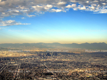 urban sprawl, Downtown Los Angeles Skyline from the Air