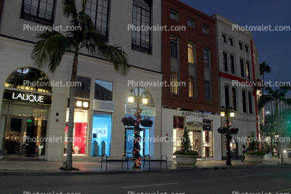 shops, stores, evening, night, buildings, Rodeo Drive, Beverly Hills, nighttime, dusk