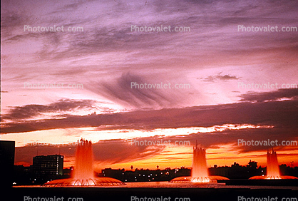 Department of Water and Power, Water Fountain, aquatics, Nighttime, Twilight, Dusk, Dawn, 1970s