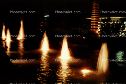 Water Fountain, aquatics, Century City, night, Exterior, Outdoors, Outside, Nighttime