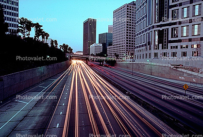 Interstate I-10 freeway, buildings, Cityscape, skyline, building, skyscraper, Outdoors, Outside, Exterior, high-rise, Twilight, Dusk, Dawn, highrise buildings