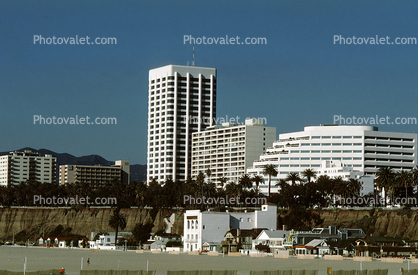 Santa Monica Beach, 100 Wilshire, sand, buildings, bluffs