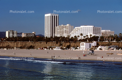 Santa Monica Beach, sand, buildings, bluffs