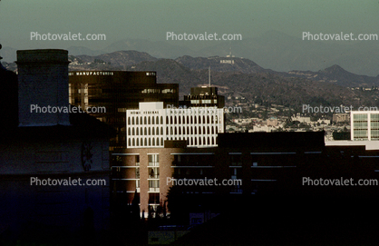 Buildings, skyscraper, Hollywood Sign, hills
