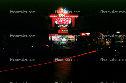 night, neon, Exterior, Outdoors, Outside, Nighttime, Video Store
