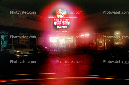 night, neon, Exterior, Outdoors, Outside, Nighttime, Video Store