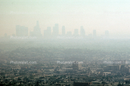 Los Angeles City skyline in the smog