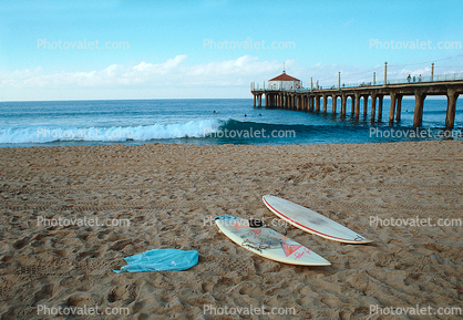 Surfboards, Beach, pier, Manhattan Beach