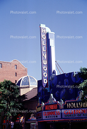Hollywood Movie Theater building, neon sign, marquee