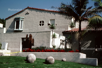 Big Round Cement Balls on a lawn, Home, House, Los Feliz