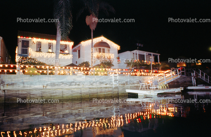 Dock, Canal, Water, Home, House, Snow, Cold, night, nighttime, decorated, lights