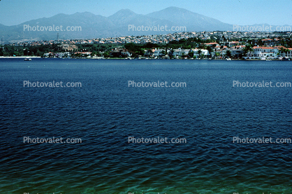 Homes, Lakeshore, Lake, water, mountains, buildings, Mission Viejo
