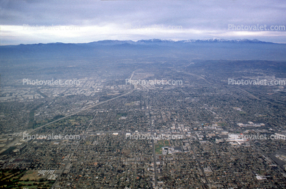 Urban texture, smog, Orange County, mountains