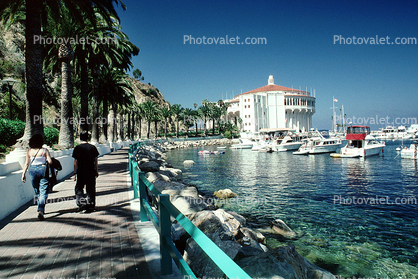 the Casino, Avalon, Harbor, Boats, Walkway, Palm Trees, landmark