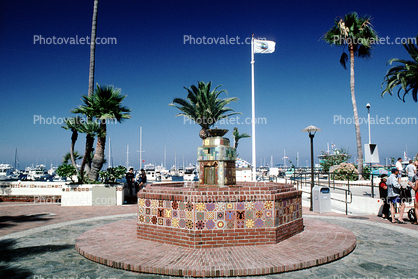 Water Fountain, aquatics, tile, palm trees, Avalon, landmark