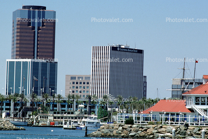 Harbor, boats, skyscrapers, buildings, landmark