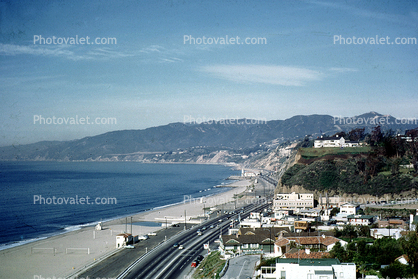 Santa Monica Bay, US Pacific Coast Highway 1, bluffs, Pacific Palisades, PCH, Future Site of 101 Ocean Condos, 1950s