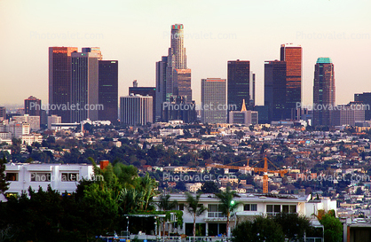 Los Angeles Cityscape, buildings, skyscrapers, exterior, landmark, 1980s