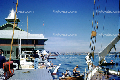 Docks, Boats, Balboa Pavillion, landmark building, Newport Beach, 1949, 1940s