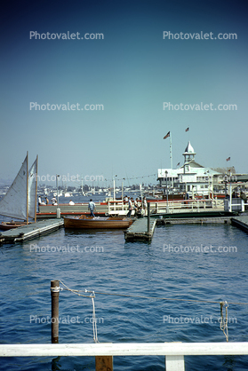 Docks, Boats, Balboa Pavillion, landmark building, Newport Beach, 1949, 1940s