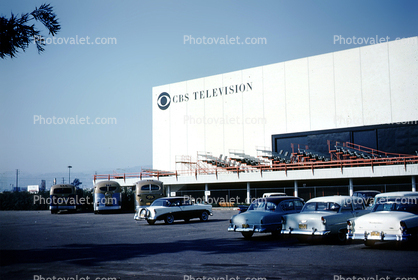 CBS Television City, Headquarters, Parked Cars, buses, automobile, vehicles, Fairfax District, November 1959, 1950s , Studios, building