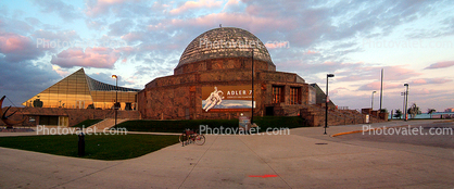 Adler Planetarium, Northerly Island, Chicago, Panorama, skyline, cityscape, buildings, skyscrapers