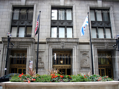 Chicago City Hall, door, flowers, building