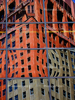 glass reflecting another building, downtown Chicago, Abstract