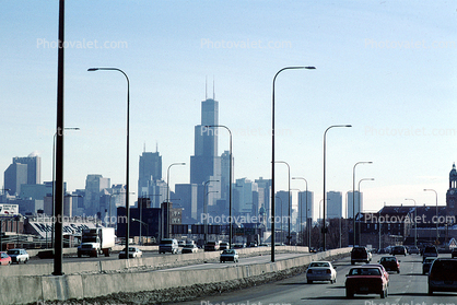 Interstate Highway I-90, Kennedy Expressway, cars, Willis Tower, Buildings, cityscape