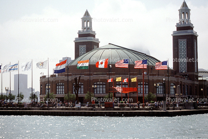 Pavailion, Navy Pier, windy, wind, towers, building, fog