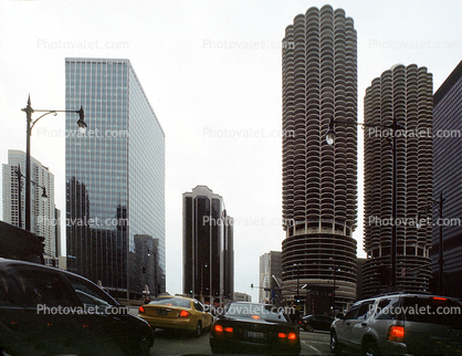 Cars, cityscape, Mixed use Residential Towers, skyscraper, building, tower, looking-up